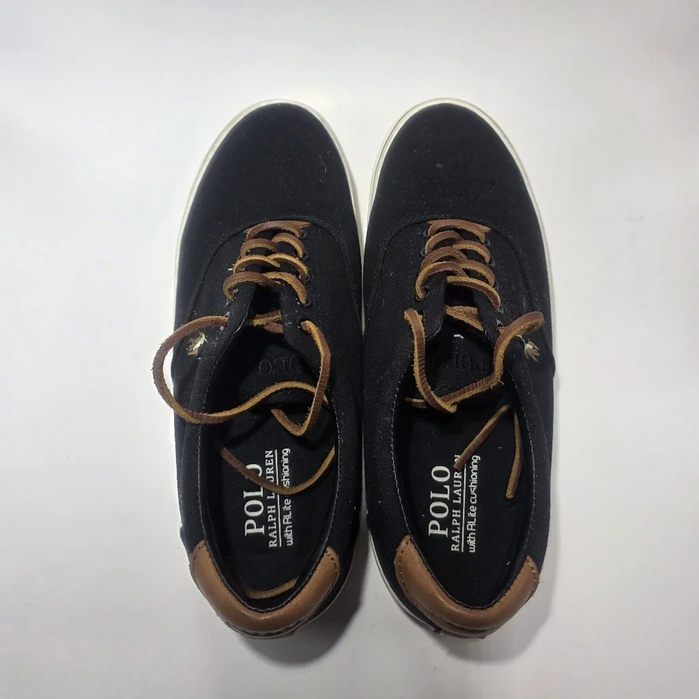 Polo by Ralph Leather  Lauren Men  Black and Brown Sneakers Size 7D